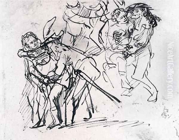 Three Sketches Of The Prodigal Son With A Whore (detail) Oil Painting by Harmenszoon van Rijn Rembrandt