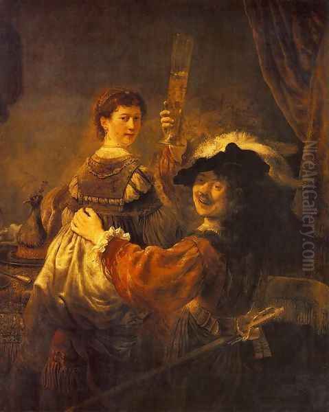 Rembrandt and Saskia in the Scene of the Prodigal Son in the Tavern c. 1635 Oil Painting by Harmenszoon van Rijn Rembrandt