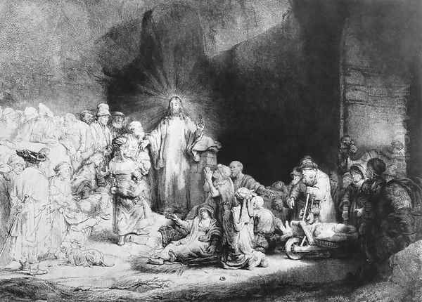 The Little Children Being Brought to Jesus, The 100 Guilder Print 1647-49 Oil Painting by Harmenszoon van Rijn Rembrandt