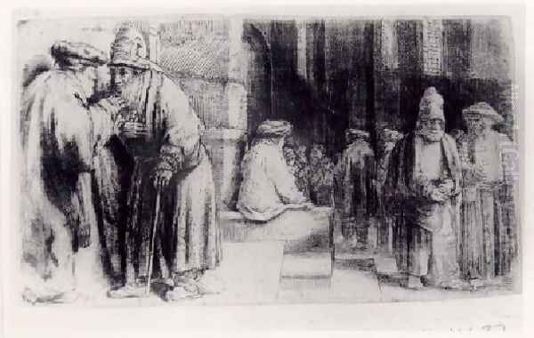 Jews in the Synagogue Oil Painting by Harmenszoon van Rijn Rembrandt