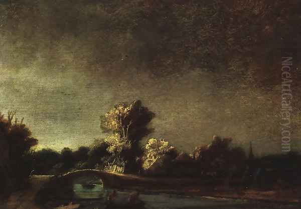 Landscape with a Stone Bridge c. 1637 Oil Painting by Harmenszoon van Rijn Rembrandt