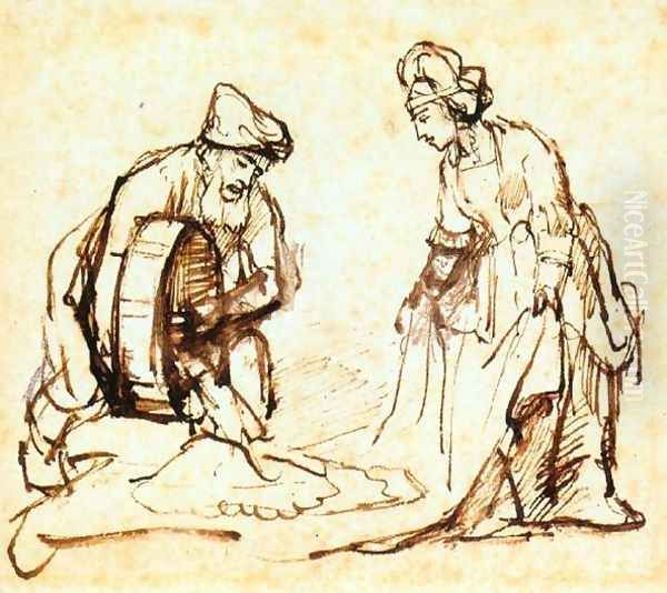 Boaz Casting Barley into Ruth's Veil c. 1645 Oil Painting by Harmenszoon van Rijn Rembrandt