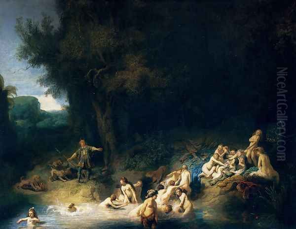 Diana and her Nymphs Bathing, with Actaeon and Callisto Oil Painting by Harmenszoon van Rijn Rembrandt
