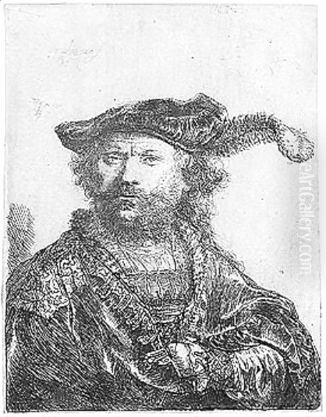 Rembrandt in Velvet Cap and Plume Oil Painting by Harmenszoon van Rijn Rembrandt