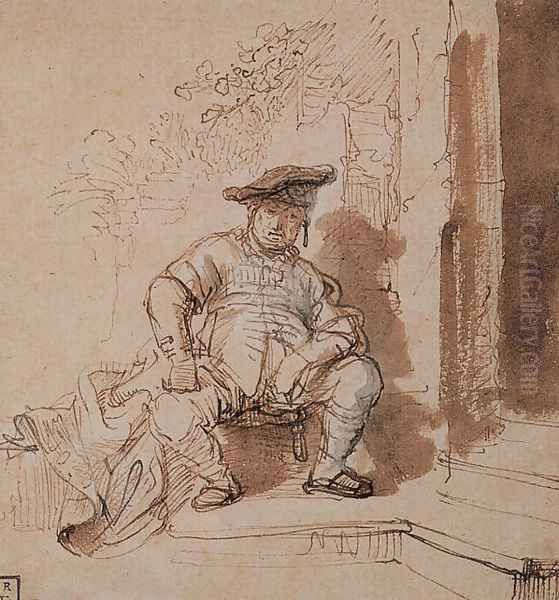 Seated Man Wearing a Flat Cap Oil Painting by Harmenszoon van Rijn Rembrandt