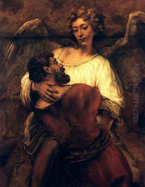 Le Combat De Jacob Avec L Ange,berlin 1660 Oil Painting by Harmenszoon van Rijn Rembrandt