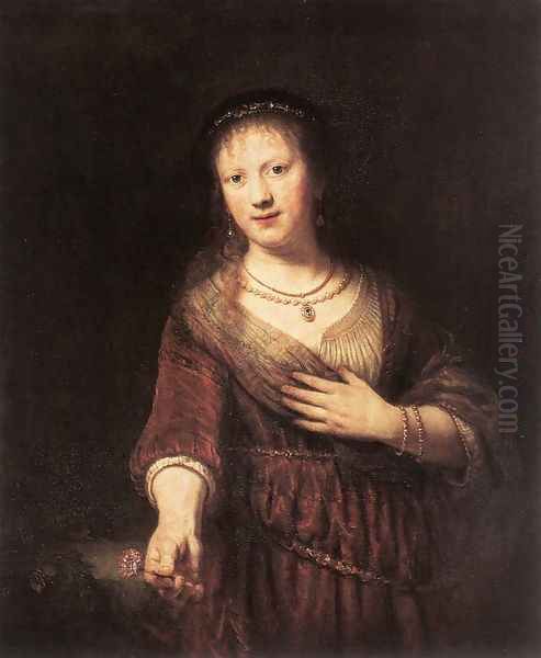 Portrait of Saskia with a Flower 1641 Oil Painting by Harmenszoon van Rijn Rembrandt
