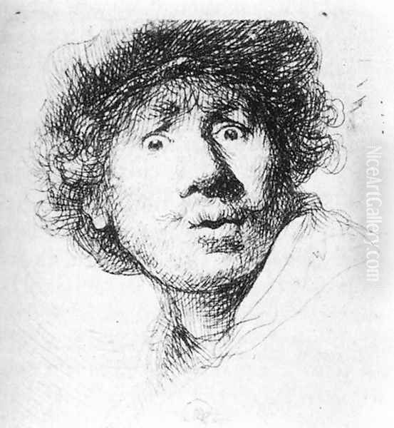 Self-Portrait, Staring 1630 Oil Painting by Harmenszoon van Rijn Rembrandt
