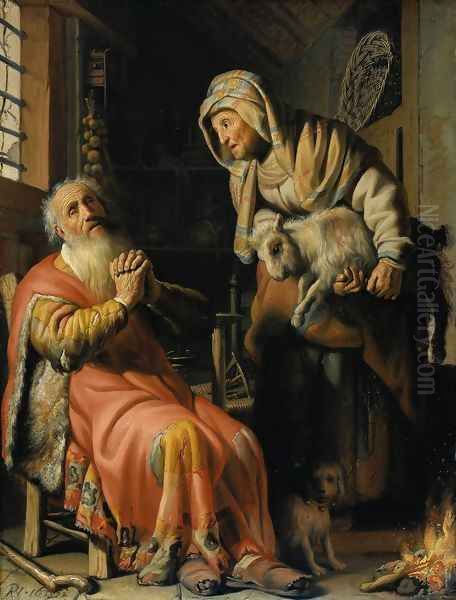 Tobit and Anna with a Kid Oil Painting by Harmenszoon van Rijn Rembrandt