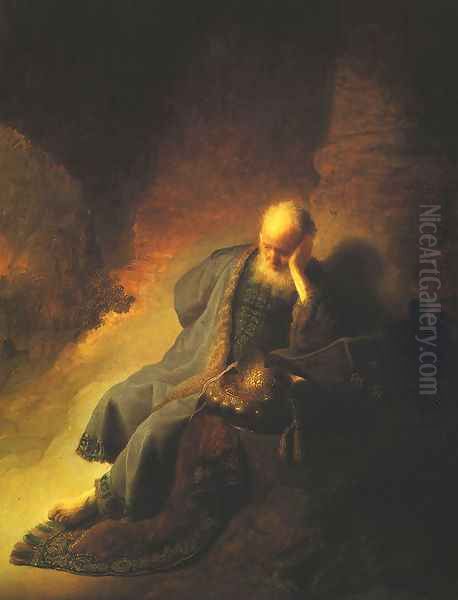 Prophet Jeremiah Lamenting the Destruction of Jerusalem Oil Painting by Harmenszoon van Rijn Rembrandt