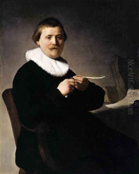 Man Sharpening a Quill 1632 Oil Painting by Harmenszoon van Rijn Rembrandt