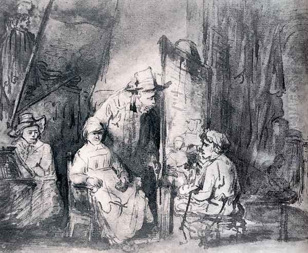 Studio Scenne With Sitters Oil Painting by Harmenszoon van Rijn Rembrandt
