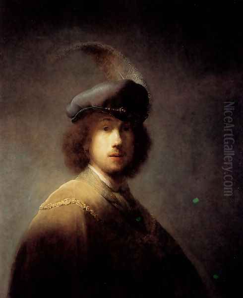 Self-portrait In A Plumed Hat Oil Painting by Harmenszoon van Rijn Rembrandt