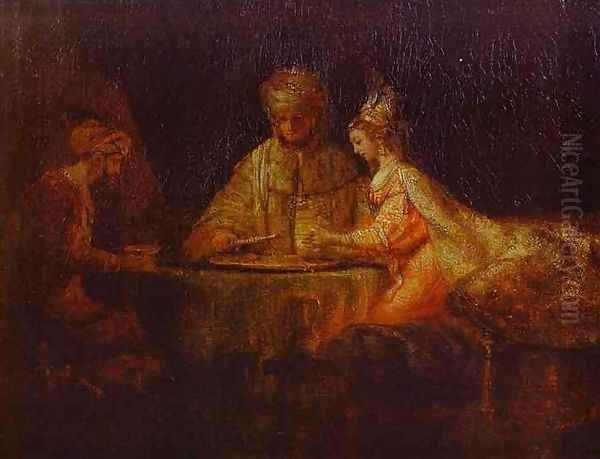 Assuerus, Haman and Esther Oil Painting by Harmenszoon van Rijn Rembrandt