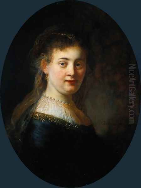 Portrait of Saskia van Uylenburgh (1612-1642) Oil Painting by Harmenszoon van Rijn Rembrandt