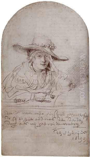 Saskia In A Straw Hat Oil Painting by Harmenszoon van Rijn Rembrandt