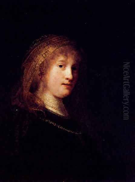 Saskia Wearing A Veil Oil Painting by Harmenszoon van Rijn Rembrandt