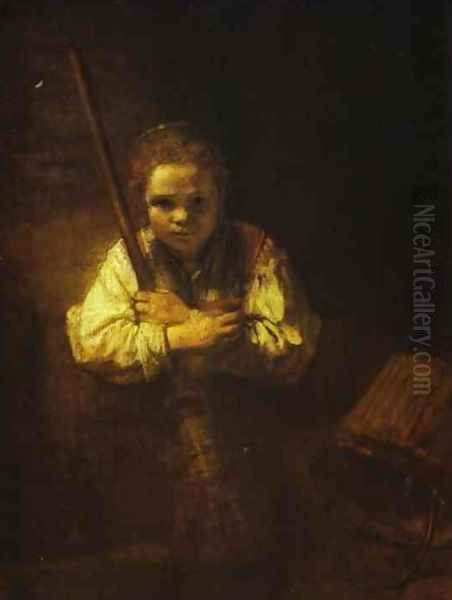 Girl with a Broom Oil Painting by Harmenszoon van Rijn Rembrandt
