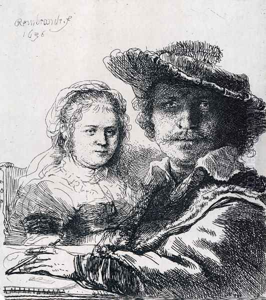 Self-portrait With Saskia Oil Painting by Harmenszoon van Rijn Rembrandt