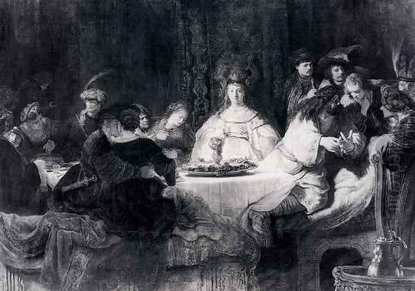 Samson Posing The Riddle At His Wedding Feast Oil Painting by Harmenszoon van Rijn Rembrandt