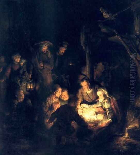 L'Adoration Des Bergers,munich 1646 Oil Painting by Harmenszoon van Rijn Rembrandt