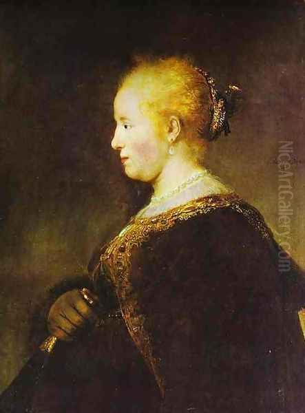 Portrait of a Young Woman with the Fan Oil Painting by Harmenszoon van Rijn Rembrandt