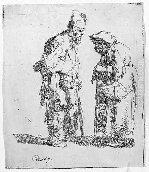 A beggar Man and beggar Woman conversing Oil Painting by Harmenszoon van Rijn Rembrandt