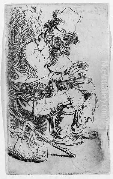 A Beggar seated warming his Hands at a Chafing Dish Oil Painting by Harmenszoon van Rijn Rembrandt