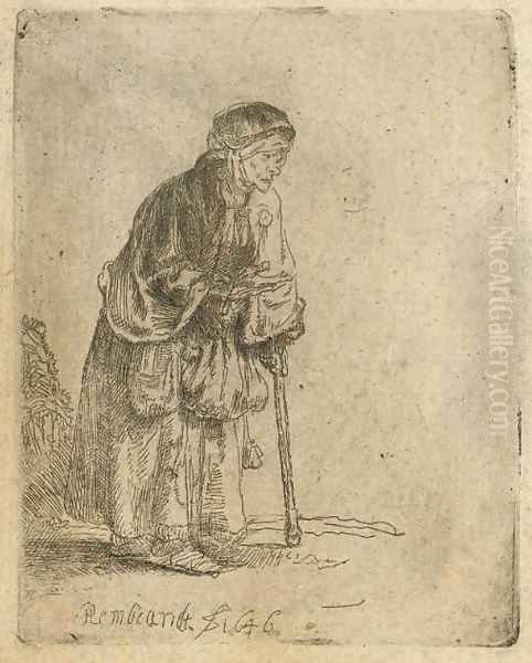 A Beggar Woman leaning on a Stick Oil Painting by Harmenszoon van Rijn Rembrandt