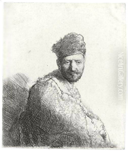 A bearded Man, in a furred Oriental Cap and Robe The Artist's Father Oil Painting by Harmenszoon van Rijn Rembrandt