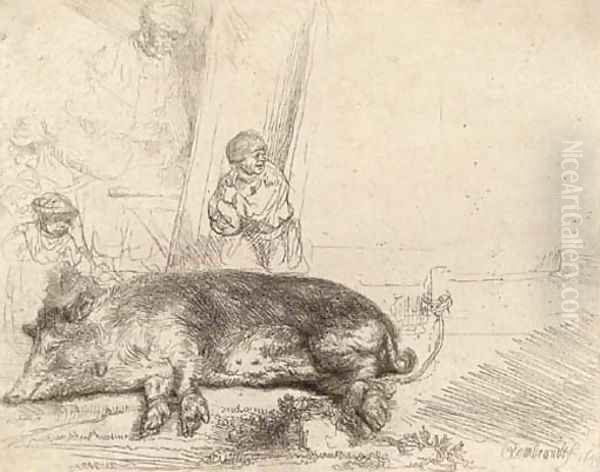 A Hog Oil Painting by Harmenszoon van Rijn Rembrandt