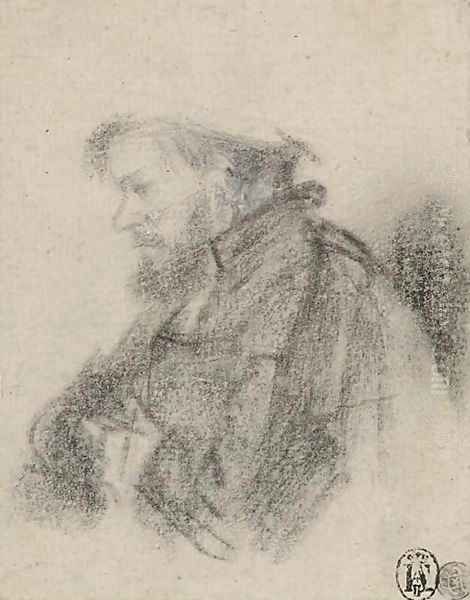 A bearded man, half-length, in profile to the left Oil Painting by Harmenszoon van Rijn Rembrandt