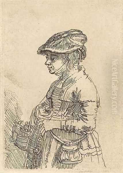 A Girl with a Basket Oil Painting by Harmenszoon van Rijn Rembrandt