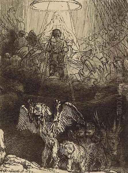 Daniel's Vision of the Four Beasts, from Four Illustrations to a Spanish Book Oil Painting by Harmenszoon van Rijn Rembrandt