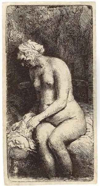 A Woman bathing her Feet at a Brook Oil Painting by Harmenszoon van Rijn Rembrandt