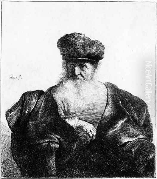 An old Man with Beard, fur Cap and velvet Cloak Oil Painting by Harmenszoon van Rijn Rembrandt