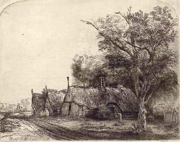 Landscape with three gabled Cottages beside a Road Oil Painting by Harmenszoon van Rijn Rembrandt