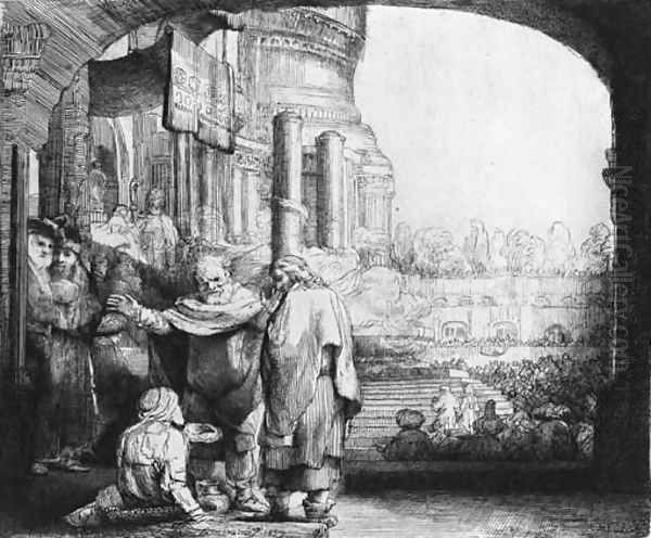 Peter and John healing the Cripple at the Gate of the Temple Oil Painting by Harmenszoon van Rijn Rembrandt
