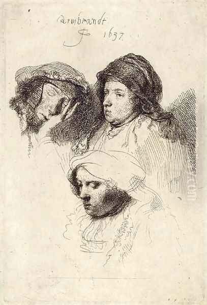 Three Heads of Women one asleep Oil Painting by Harmenszoon van Rijn Rembrandt