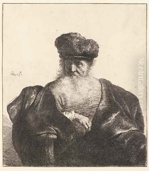 An old Man with Beard, Fur Cap, and Velvet Coat Oil Painting by Harmenszoon van Rijn Rembrandt