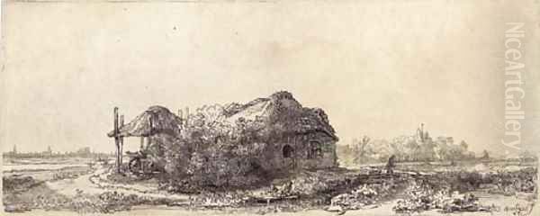 Landscape with a Cottage and Haybarn Oblong Oil Painting by Harmenszoon van Rijn Rembrandt