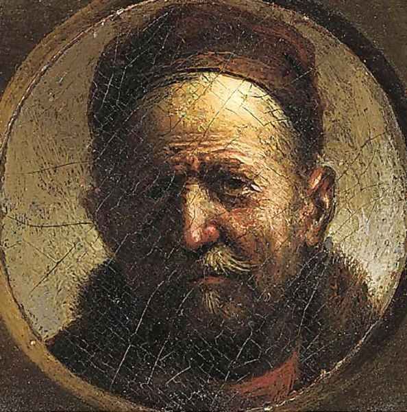 Portrait of an elderly man, small-bust-length, wearing a brown cap Oil Painting by Harmenszoon van Rijn Rembrandt