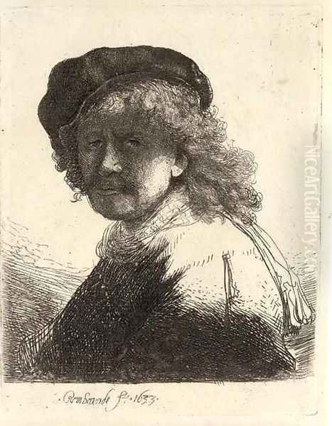 Rembrandt in Cap and Scarf with the Face dark, Bust Oil Painting by Harmenszoon van Rijn Rembrandt