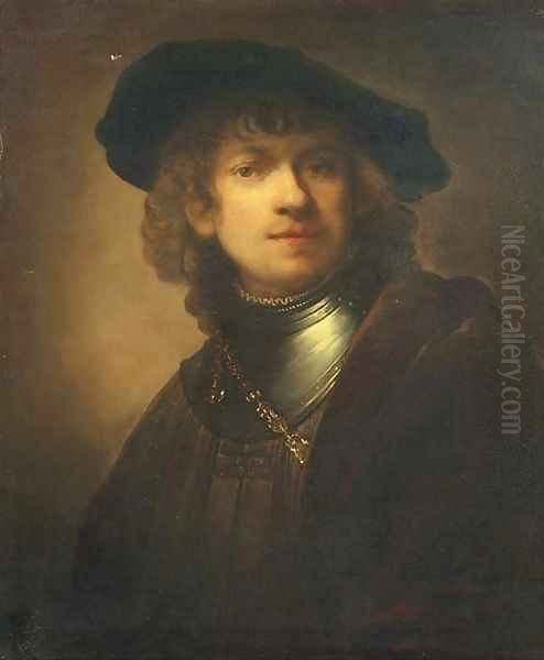 Self-portrait as a young man with a black beret Oil Painting by Harmenszoon van Rijn Rembrandt