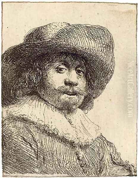 A Man in a broad-brimmed Hat Oil Painting by Harmenszoon van Rijn Rembrandt