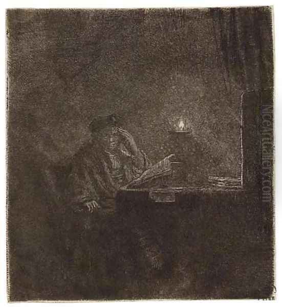 A Student at a Table by Candlelight Oil Painting by Harmenszoon van Rijn Rembrandt