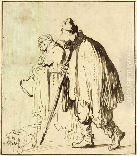 A vagrant couple with a dog Oil Painting by Harmenszoon van Rijn Rembrandt
