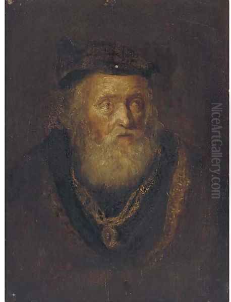 An elderly man, bust-length, in a cap Oil Painting by Harmenszoon van Rijn Rembrandt