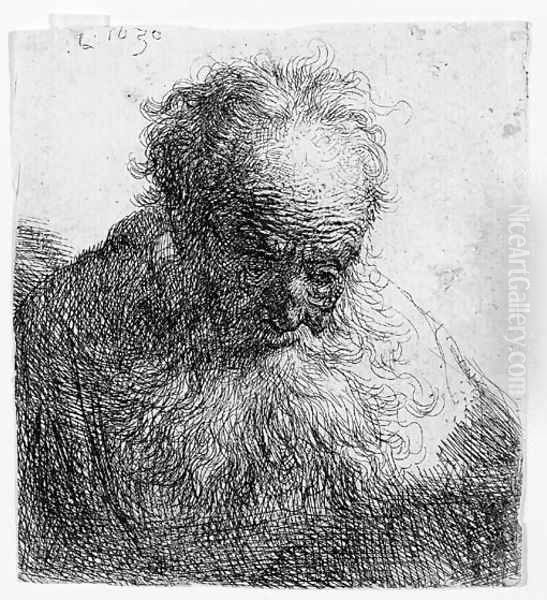 Bust of an old Man with a flowing Beard The Head bowed forward Oil Painting by Harmenszoon van Rijn Rembrandt