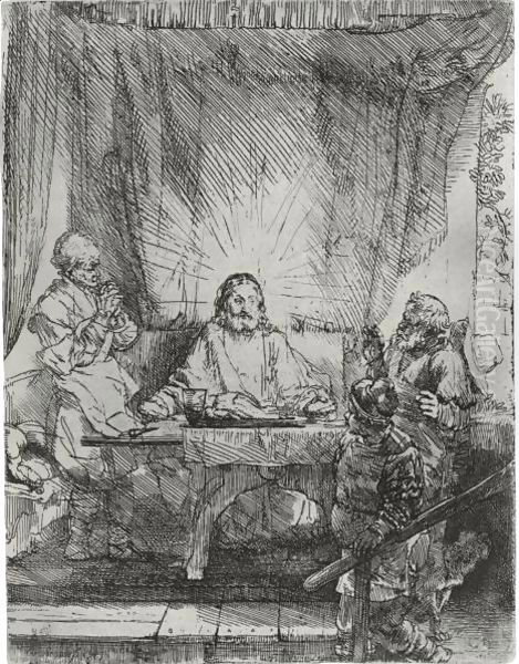 Christ at Emmaus Large plate Oil Painting by Harmenszoon van Rijn Rembrandt
